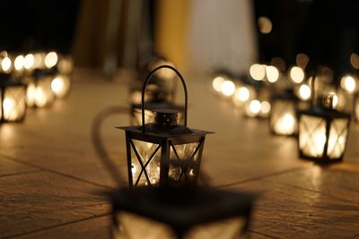 Close-up of illuminated street light