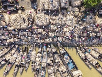 Aerial view of the largest jute market of bangladesh is located in guthaile of jamarpur district.