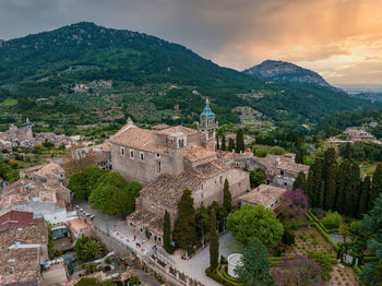 Aerial panoramic view of valdemossa village in mallorka