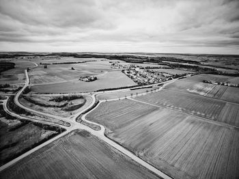 High angle view of agricultural field against sky