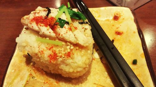 Close-up of meal served in plate