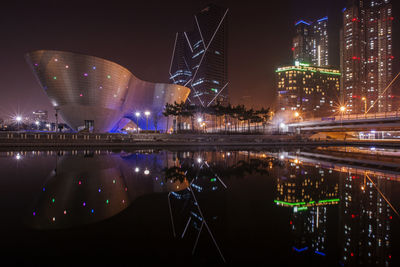 Illuminated buildings at night