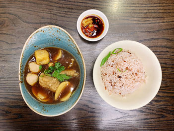 High angle view of food in bowl on table