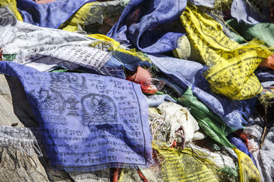 Prayer flags along the trail to mt everest base camp in nepal.