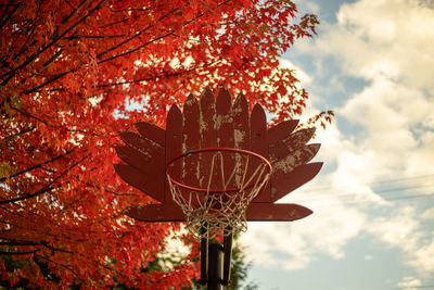 Low angle view of basketball hoop against sky