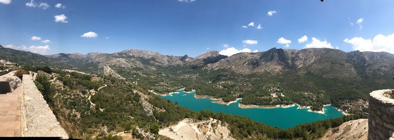 Panoramic view of lake against cloudy sky