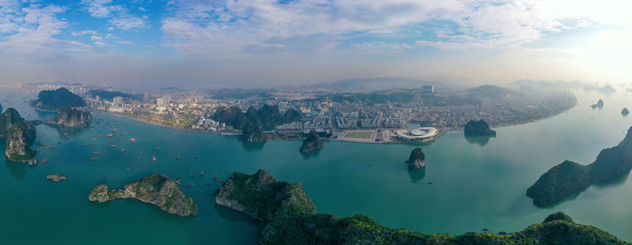 High angle view of townscape against sky