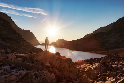 Scenic view of mountains against sky during sunset