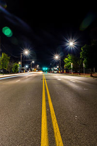 Light trails on road at night