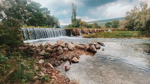 Scenic view of waterfall