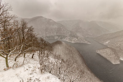 Scenic view of mountains against sky during winter