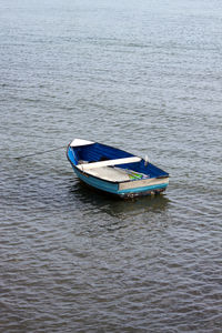 High angle view of boat moored on sea