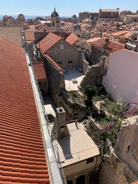 High angle view of buildings in town