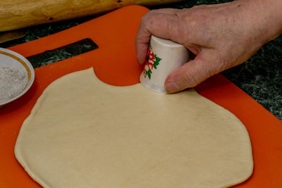 High angle view of person preparing food