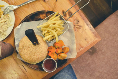 High angle view of food on table