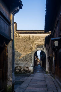 Narrow alley amidst buildings against sky