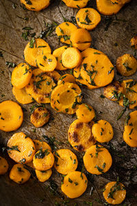 High angle view of orange fruits