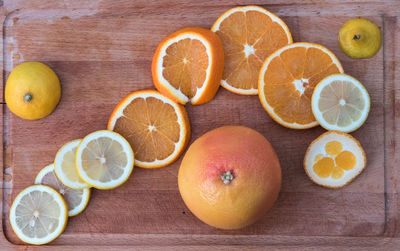 High angle view of fruits on table