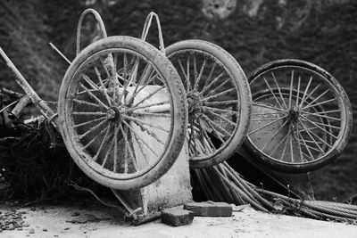 Abandoned wheel on field