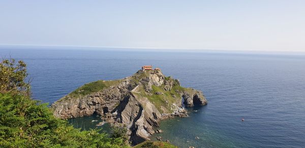 High angle view of sea against clear sky