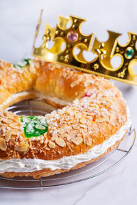 Close-up of dessert in plate on table