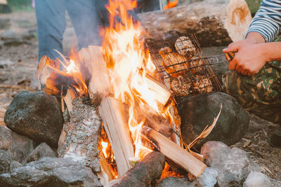 Close-up of bonfire on barbecue grill