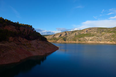 Scenic view of lake against blue sky