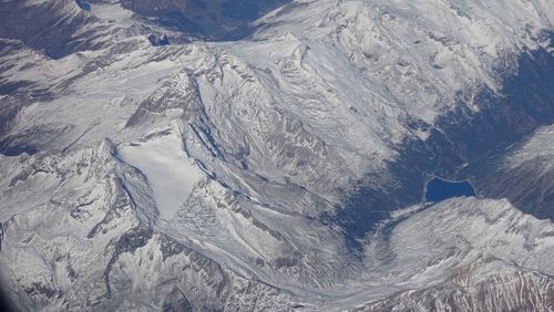 High angle view of snowcapped mountains