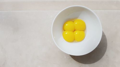 High angle view of eggs in bowl