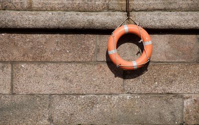 Life belt hanging on wall