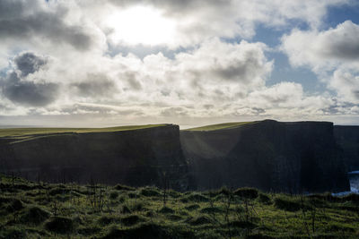 Scenic view of landscape against cloudy sky