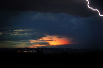 Silhouette city against sky at sunset