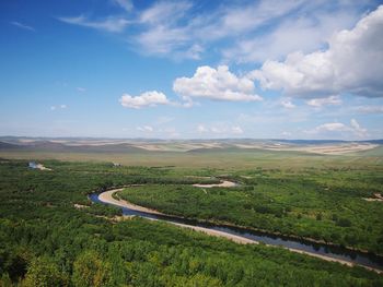 High angle view of wetlands against sky