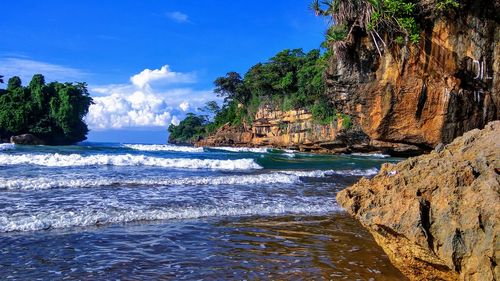 Scenic view of beach against sky