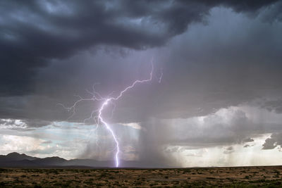 Lightning strikes from a monsoon storm over the chiricahua mountains near willcox, arizona.