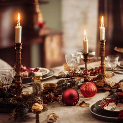 Decorated christmas decorations on table