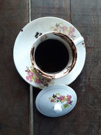 High angle view of coffee on table