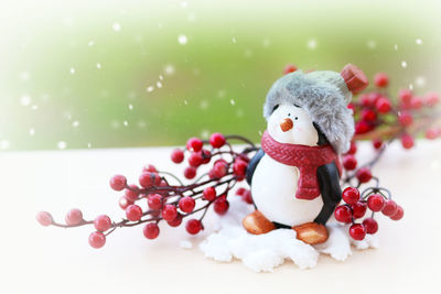 Close-up of christmas decoration on table