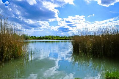 Scenic view of lake against sky