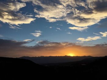 Scenic view of silhouette mountains against sky during sunset