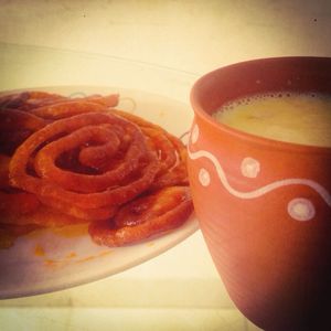 Close-up of coffee cup on table