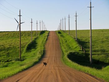 Road amidst green landscape against clear sky