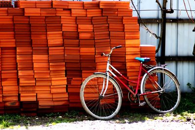 Bicycle against brick wall