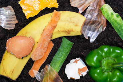 High angle view of food on table