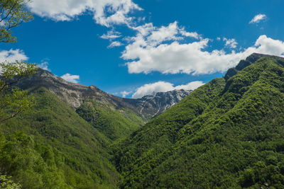 Scenic view of mountains against cloudy sky