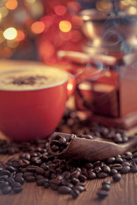 Close-up of coffee beans on table