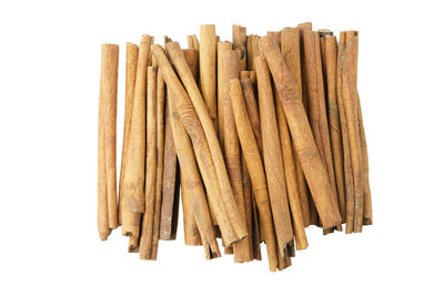High angle view of bread against white background