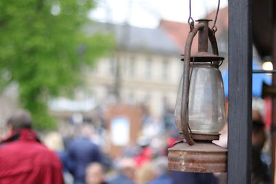 Close-up of metal hanging outdoors