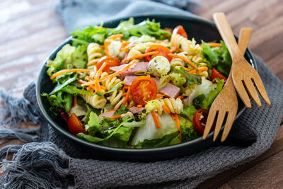 Close-up of salad in bowl on table