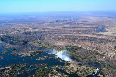 Aerial view of victoria falls and zambezi river